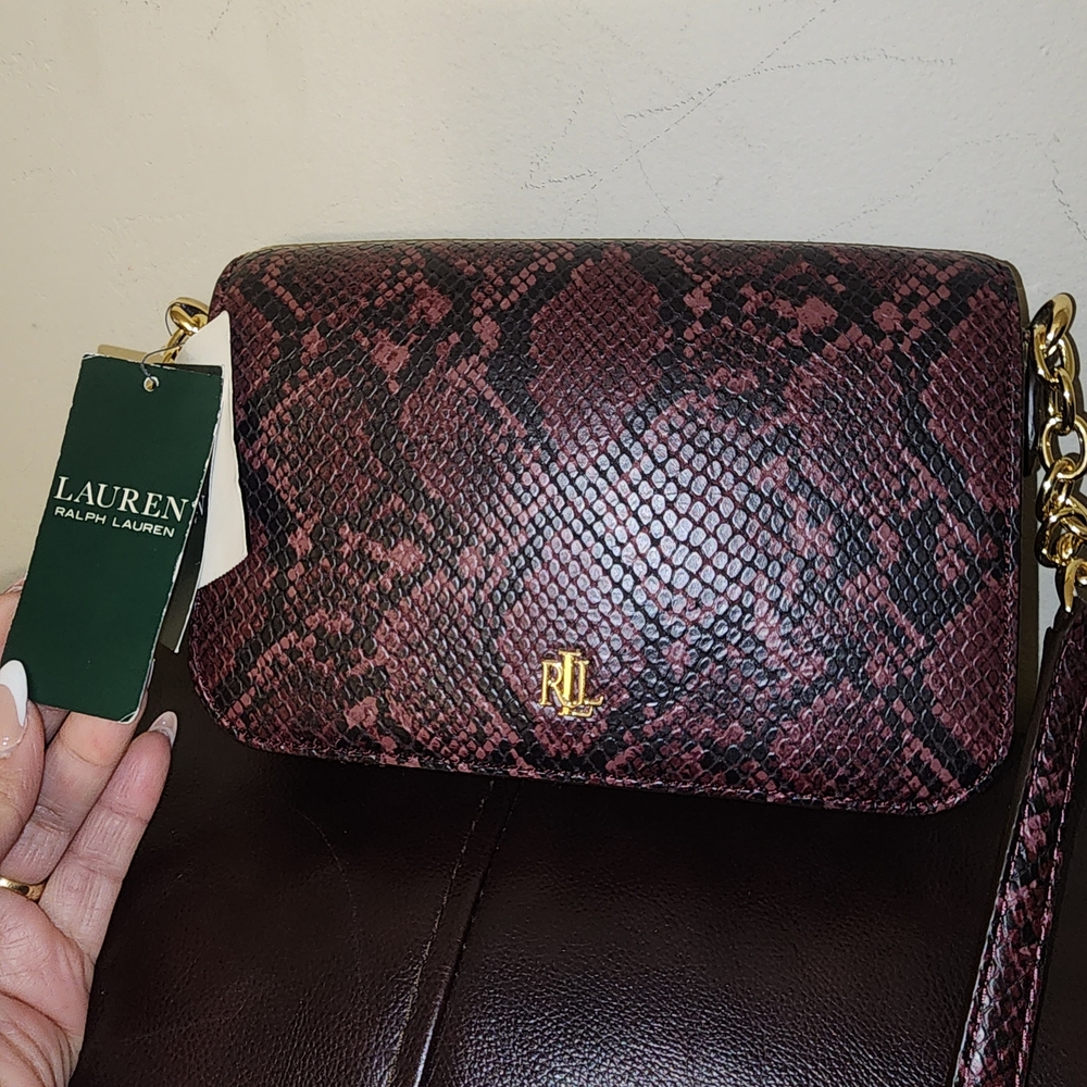 Lauren Ralph Lauren Pink Snake Print Crossbody Bag